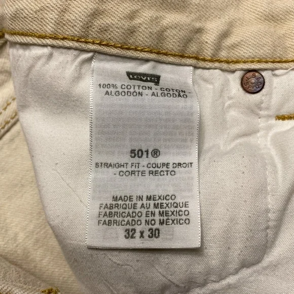 Levis 501 Jeans Men 30x28 Beige Straight Classic Button Light Wash - Picture 9 of 13